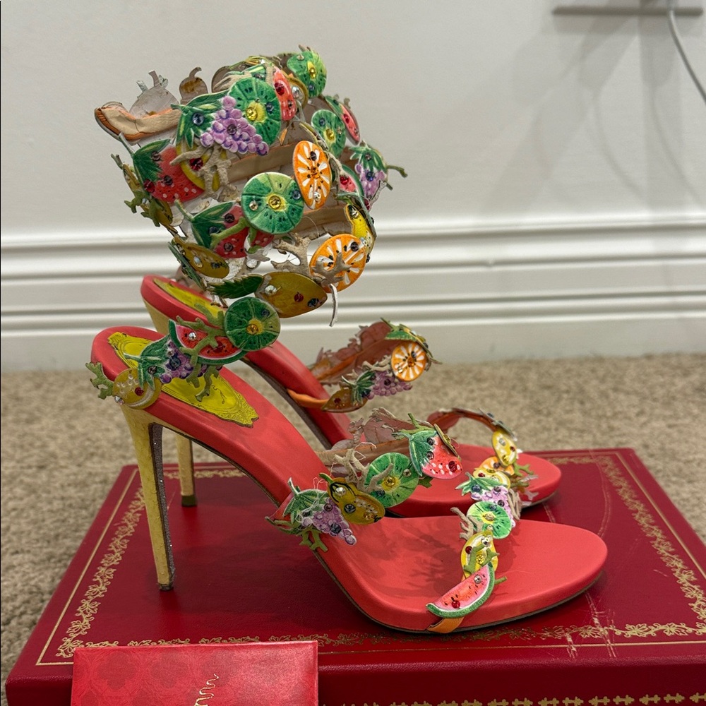 René Caovilla Fruit Crystal Heels Sandals Size 36 | Made in Italy | Collectors